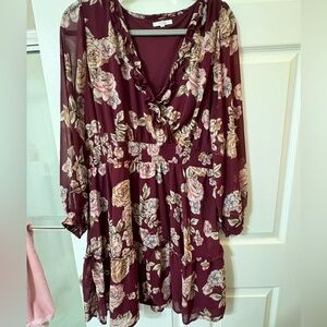 Maurices Burgundy Floral Long Sleeve Dress
